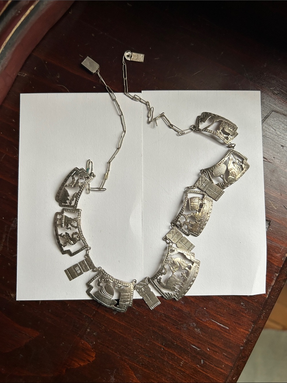 Sterling Silver Cutout Panel Necklace - Silver Filigree Scene